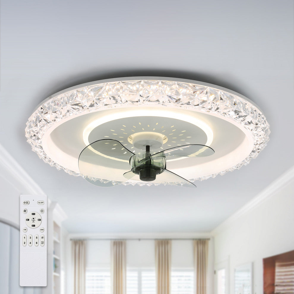20" Modern Flush Mount Ceiling Fan with Remote Control and Dimmable LED Light