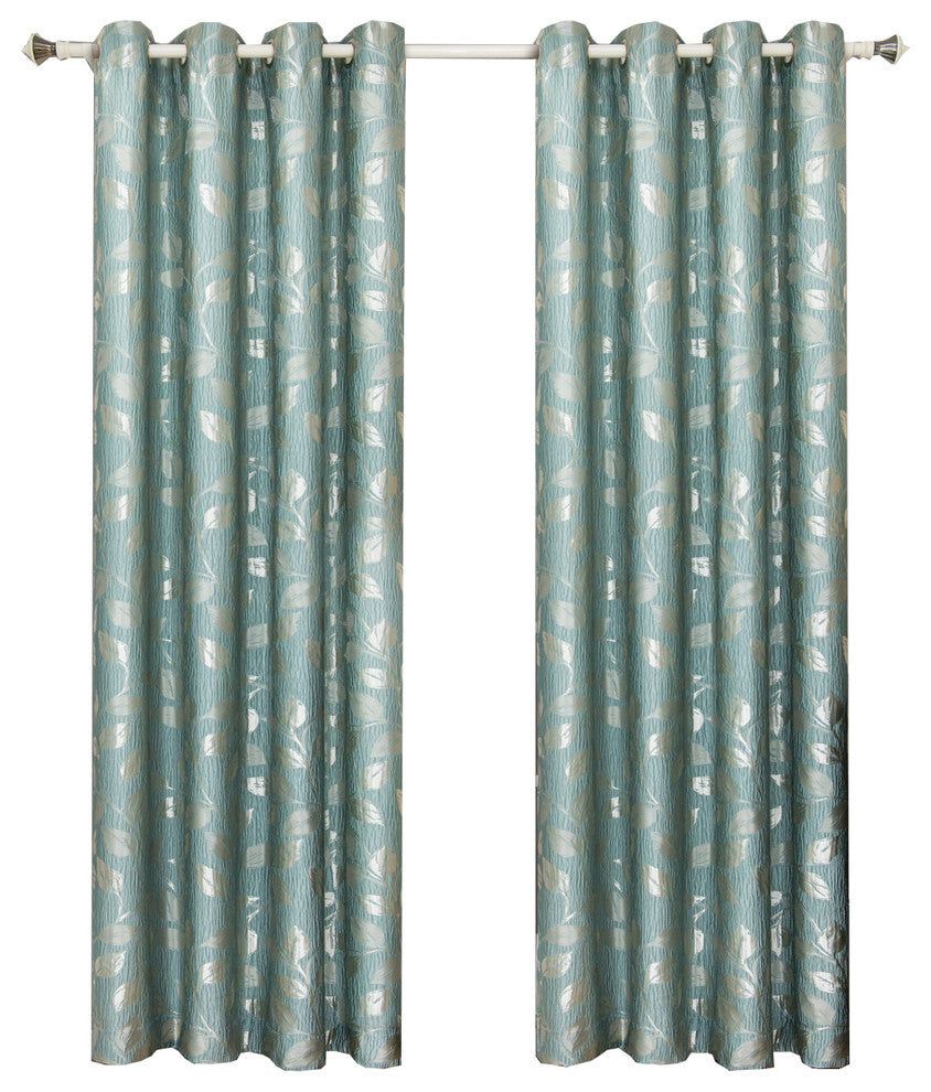 Charlotte Jacquard Grommet Window Panels, Set of 2, Blue Aqua, 104"x84"