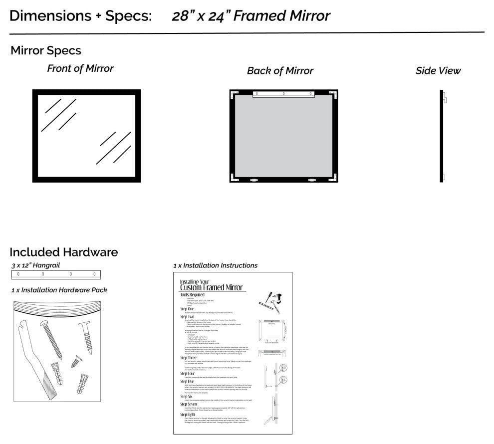Ellis Framed Wall Mirror, Brushed Chrome, 28"x24"