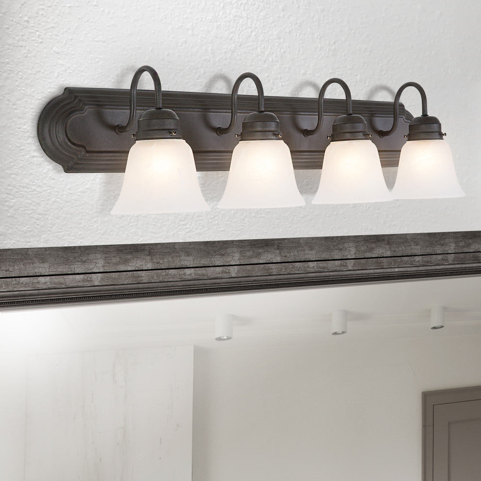 4-Lights Vanity, Dark Brown And Satin Nickel Finish, Dark Brown