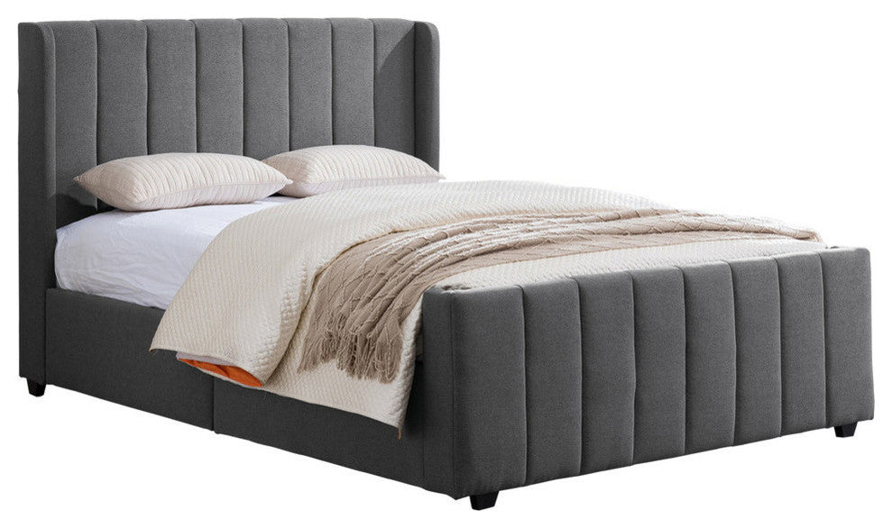 GDF Studio Riley Traditional Fully-Upholstered Queen Bed Frame, Charcoal Gray