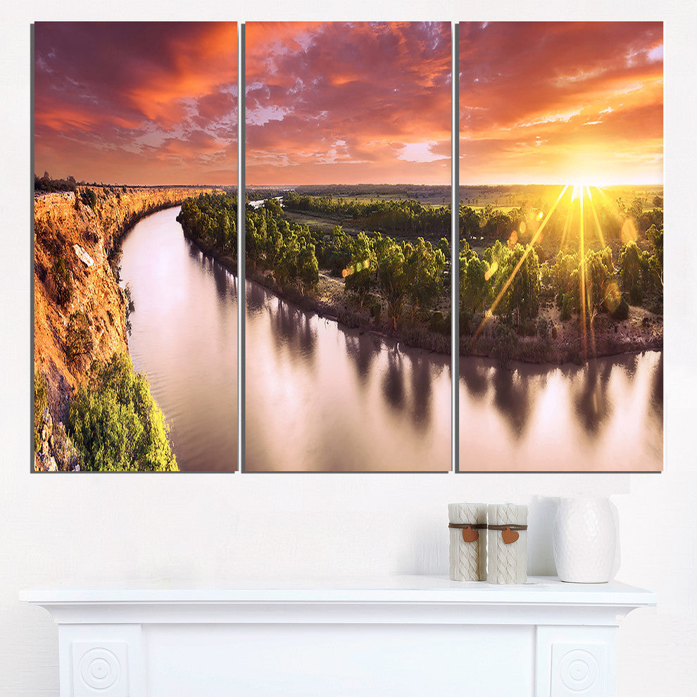 "Sunset Over Murray River Panorama" Metal Landscape, 3 Panels, 36"x28"