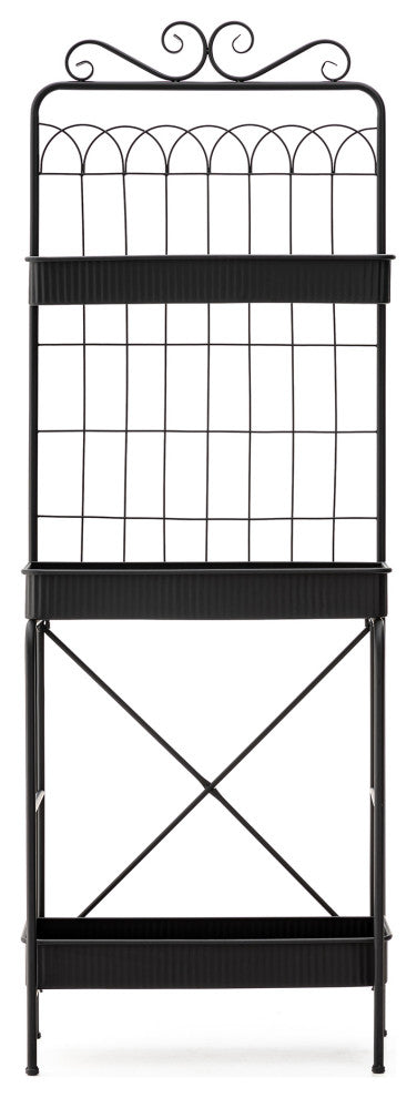 68"H 3-Tiered Metal Shelf Planter Stands, Black