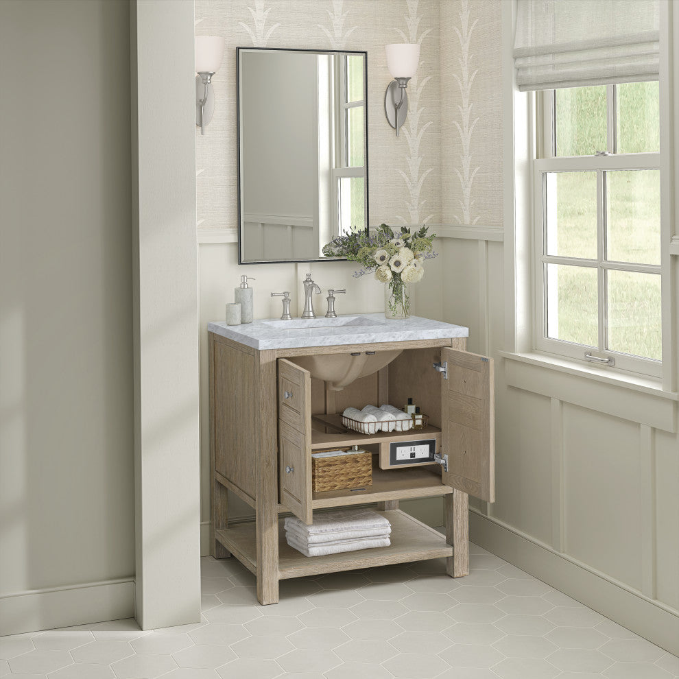 Breckenridge 30" Single Vanity, Oak, 3 CM Carrara White Marble Top
