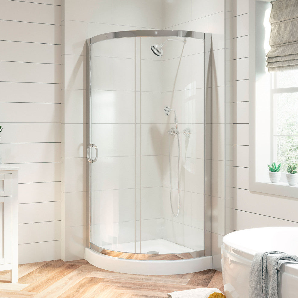 Breeze Corner Sliding Door Shower Kit, Clear Panels and Base, Chrome, 32"