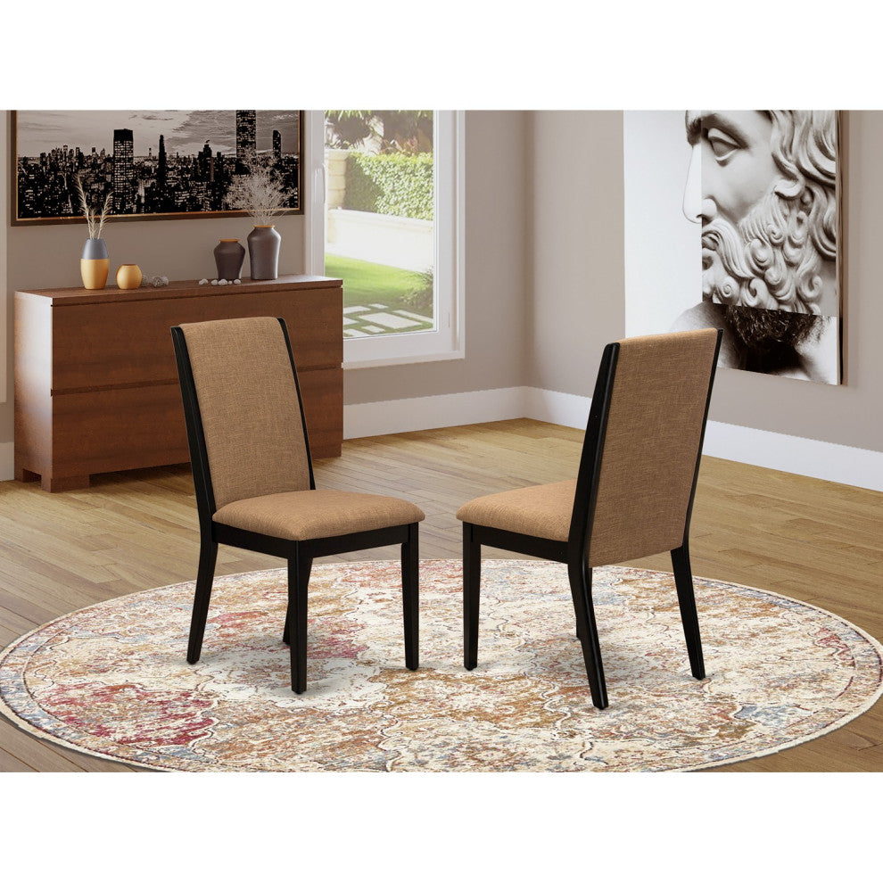 Parsons Chairs, Light Sable Dining Chairs Seat, Black Rubber Wood Legs Set Of 2