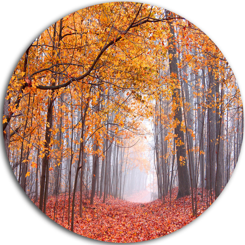 Beautiful Trees With Fallen Leaves, Landscape Disc Metal Artwork, 36"