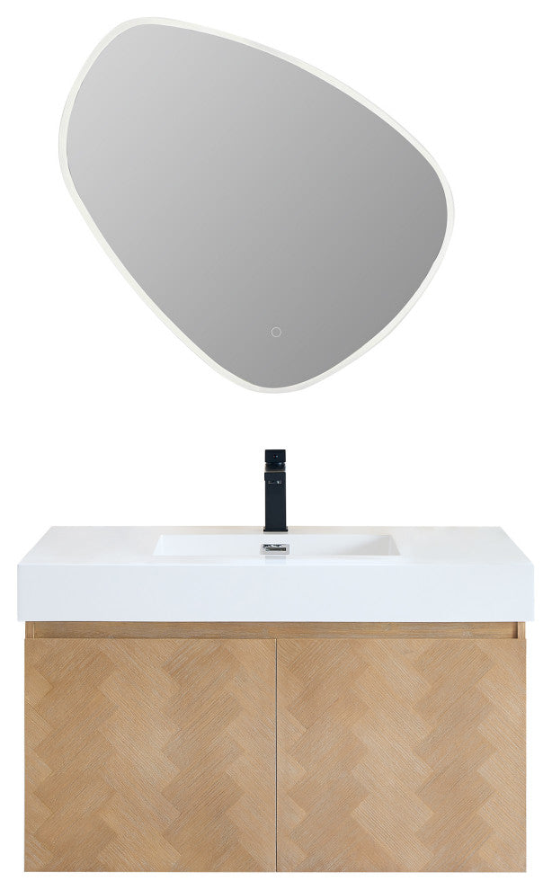 Siena Wall-mounted Single Bath Vanity, Light Brown, 36inch, With Mirror