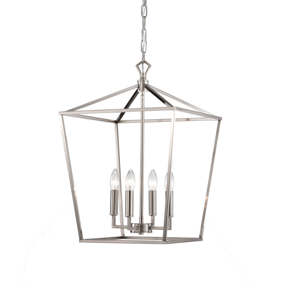 4-Light Brushed Nickel Lantern Pendant Chandelier 16in.