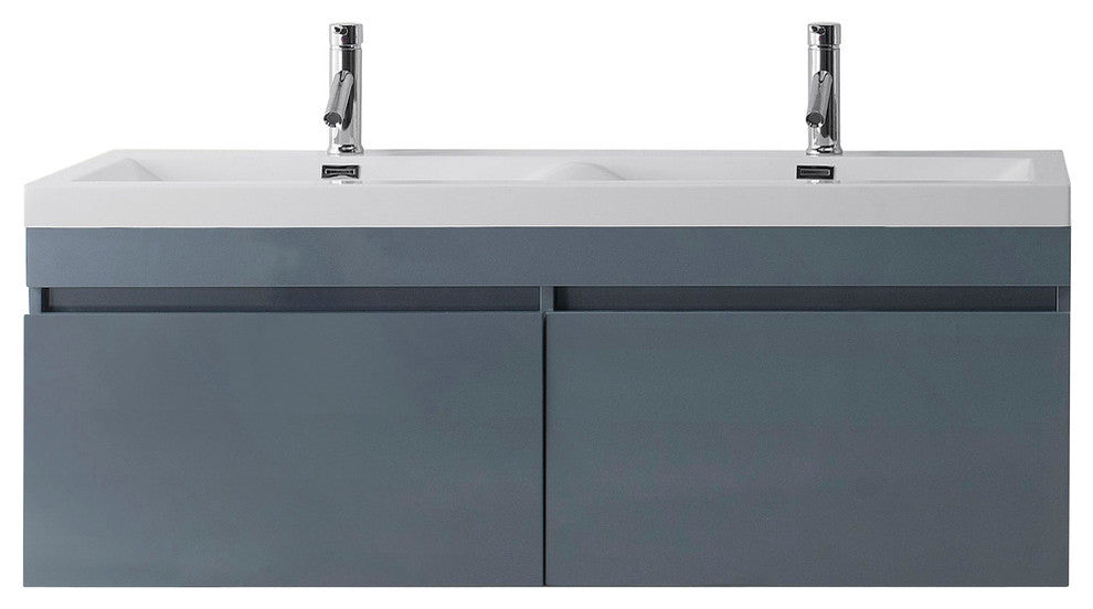 Virtu Zuri 55" Double Bathroom Vanity, Gloss White, Polished Chrome Faucet