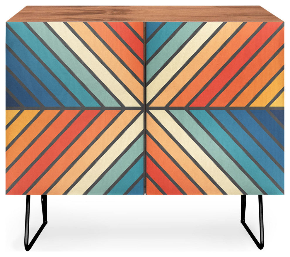 Deny Designs Celebration 1 Credenza, Walnut, Black Steel legs