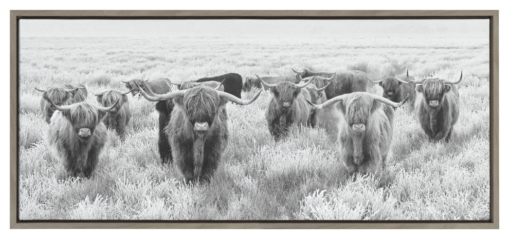 Sylvie Highland Cows Framed Canvas by The Creative Bunch Studio, Gray 18x40
