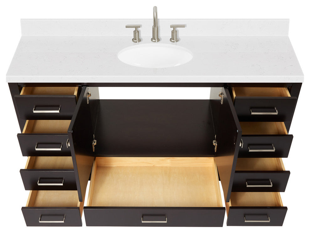 Ariel Cambridge 60" Single Sink Vanity, Carrara Quartz, Oval
