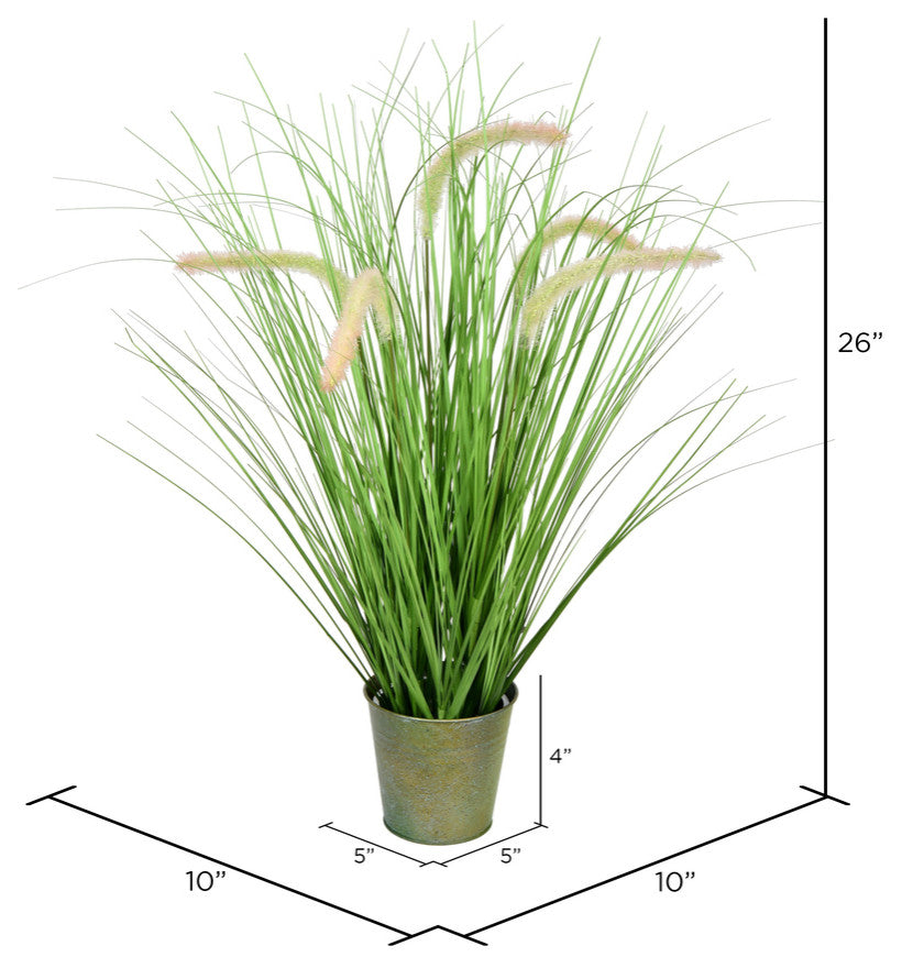 26" Green Cattail Grass In Iron Pot