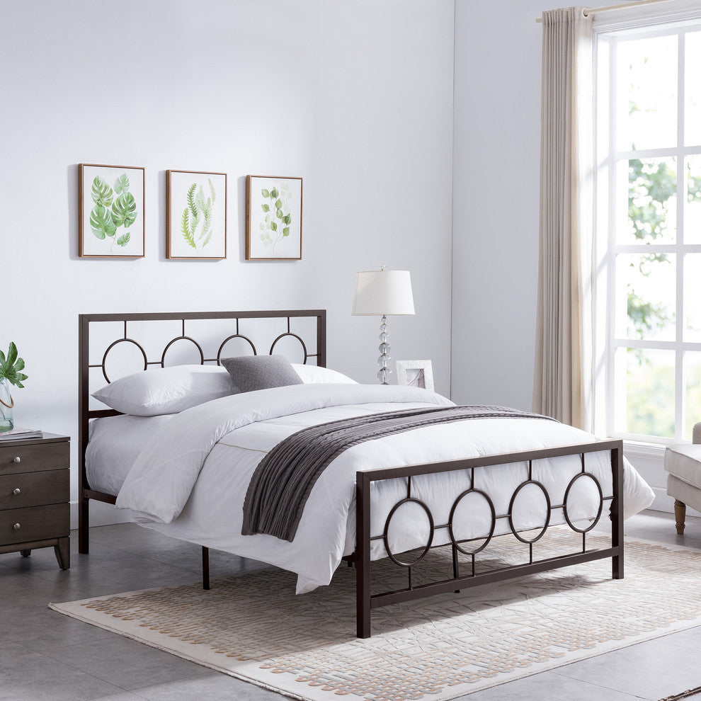 GDF Studio Doris Modern Queen Geometric Low-Profile Platform Bed Frame, Hammered