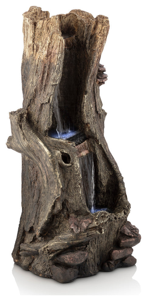 41" Tall Outdoor Rainforest Waterfall Tree Trunk Fountain with LED Lights