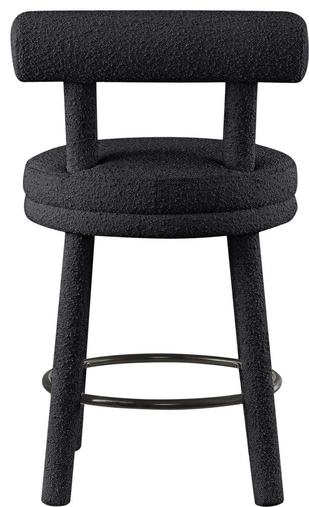 Parlor Black Boucle Fabric Stool, Set of 2, Black
