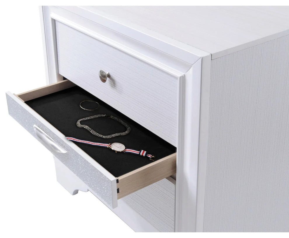Benzara BM154527 Contemporary Stylish 3 Drawers Wood Nightstand, White