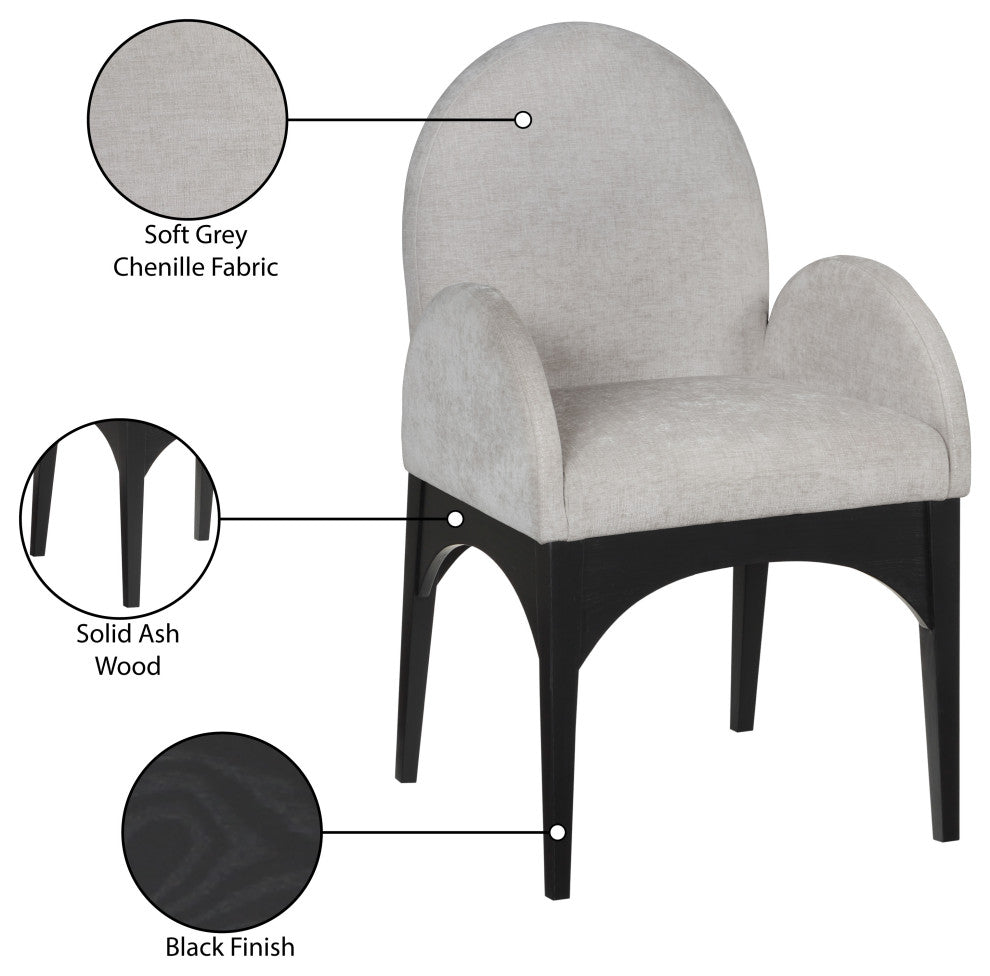 Waldorf Chenille Upholstered Dining Chair, Black, Chenille, Natural Finish, Grey, Arm Chair, Chenille Fabric, Black Finish