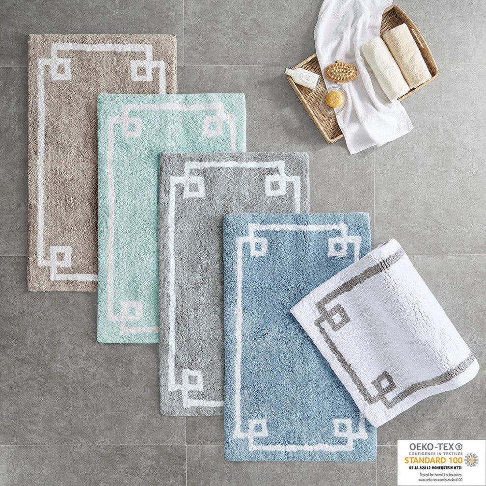 Madison Park Evan High Pile Bordered Bathroom Rug, Blue, Blue, Small