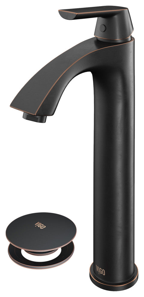 VIGO Linus 12" H Single Handle Single Hole Bathroom Vessel Faucet, Antique Rubbed Bronze, With Pop-Up Drain