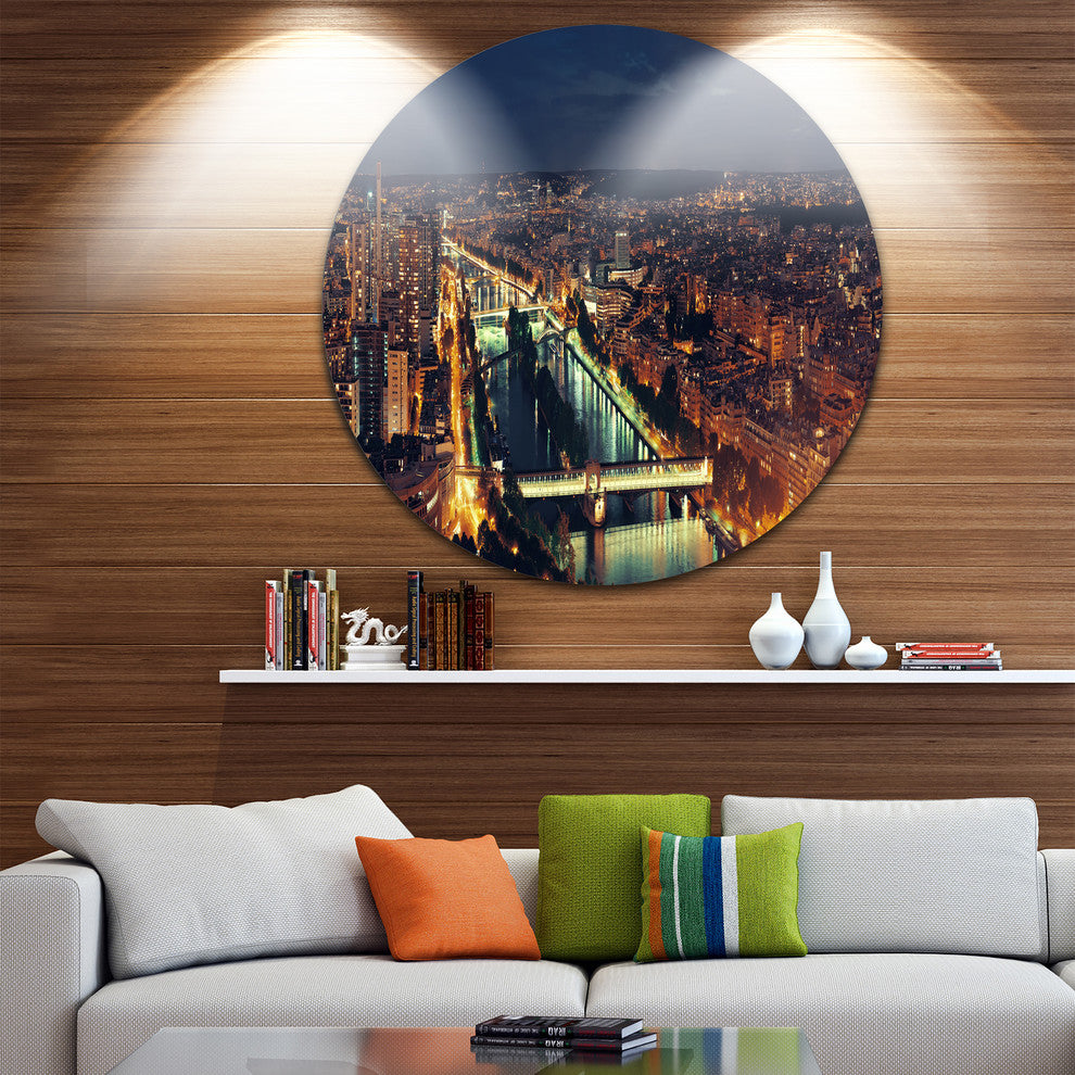 Paris City Night Skyline, Cityscape Photo Round Wall Art, 11"