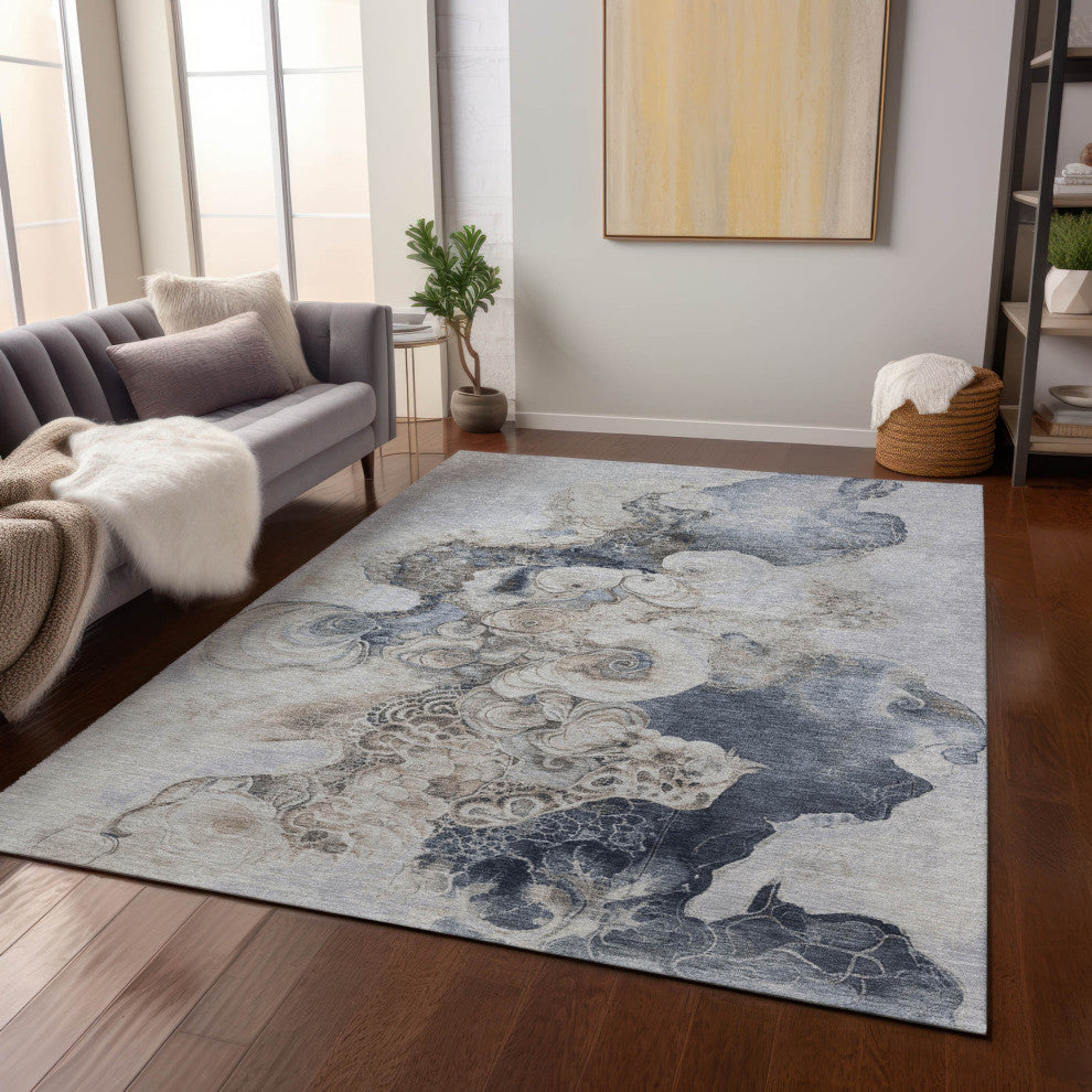 Machine Washable Indoor/Outdoor Chantille ACN1860 Gray 10' x 14' Rug