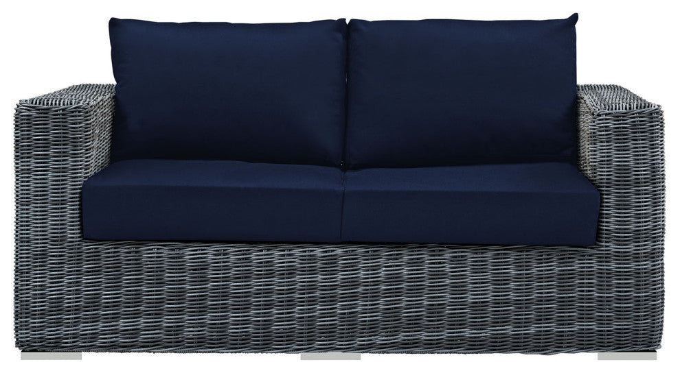 Summon Outdoor Patio Sunbrella, Loveseat, Canvas Navy