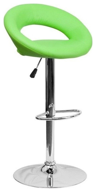 Contemporary Green Vinyl Rounded Back Adjustable Barstool With Chrome Base