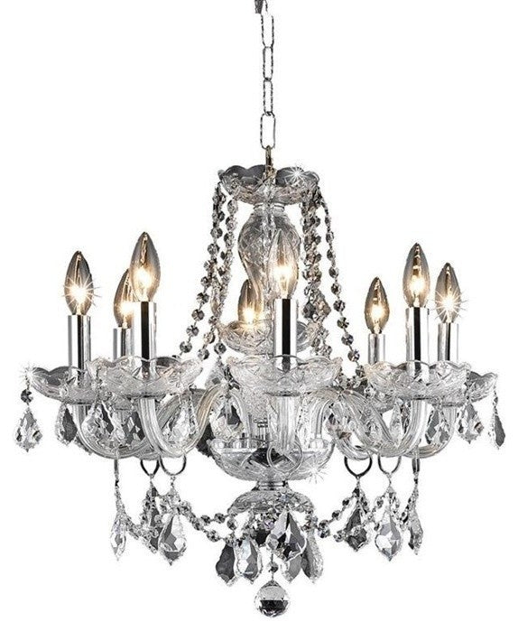 Elegant Princeton Dining Room Light, Chrome Finish With Royal Cut Crystal