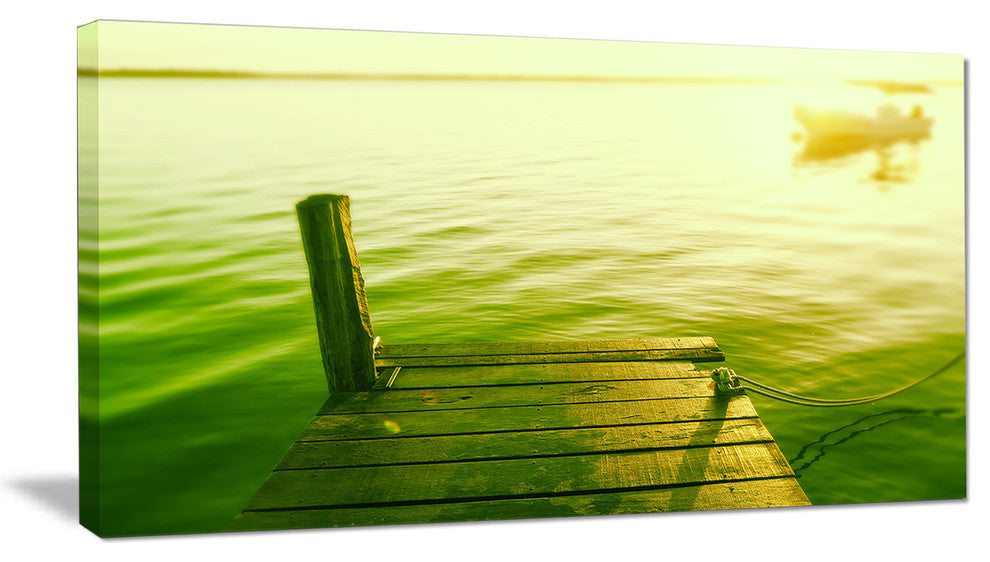 "Wooden Boardwalk in Green Sea" Sea Bridge Canvas Art Print, 40"x20"