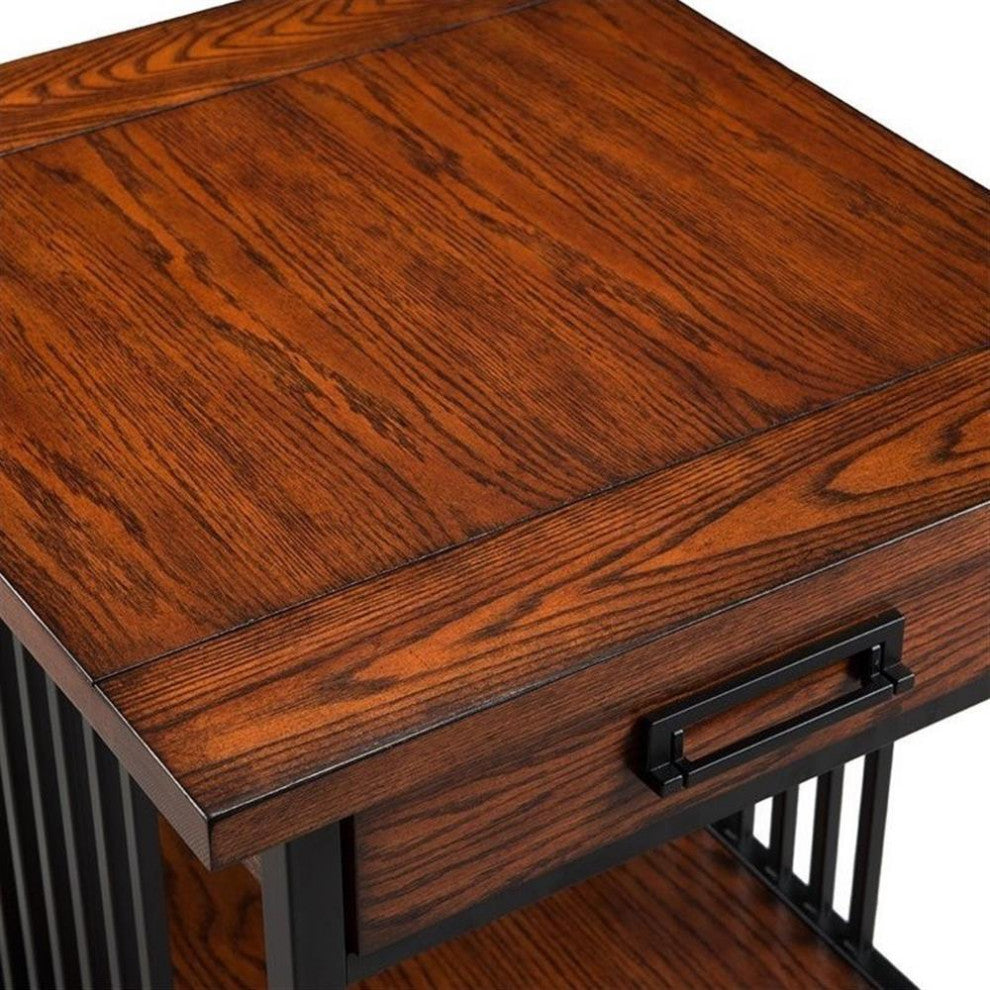 Leick Furniture Ironcraft Wood End Table in Burnished Oak Mahogany