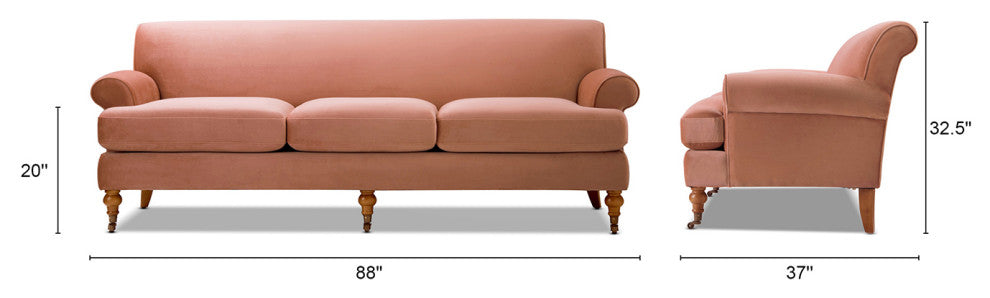 Alana Lawson 88" 3-Cushion Tight Back Sofa, Peach Orange Velvet
