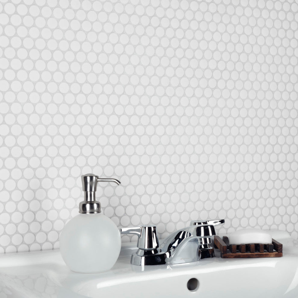 Gotham Penny Round White Porcelain Floor and Wall Tile