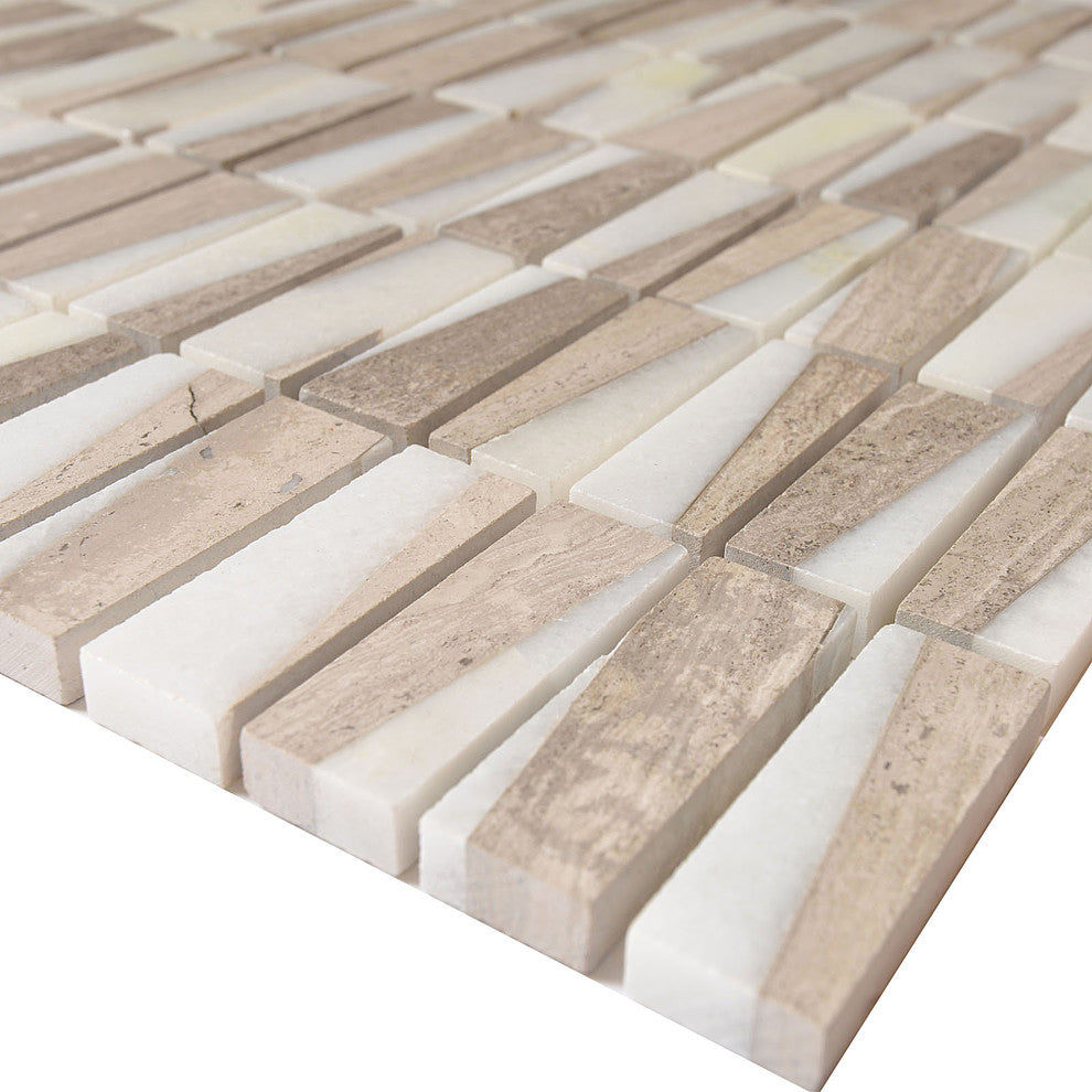 Marble Mosaic Tile, Bamboo Collection, White Oak, Brick, Polished, Sample