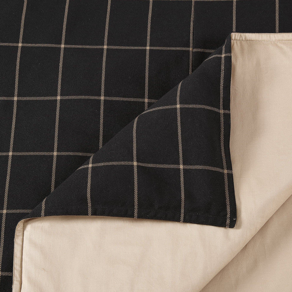 Windowpane Plaid Duvet Cover Set, 3PC, Black, Super King