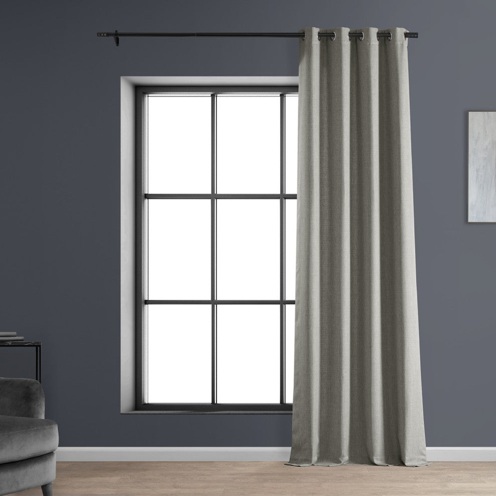 Italian Faux Linen Grommet Curtain Single Panel, Taupe Grey, 50w X 120l