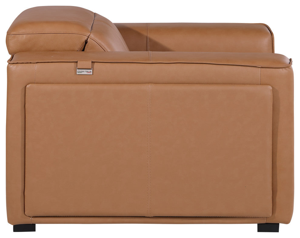 Niccolo Italian Leather Power Reclining Arm Chair With Power Headrests, Cognac