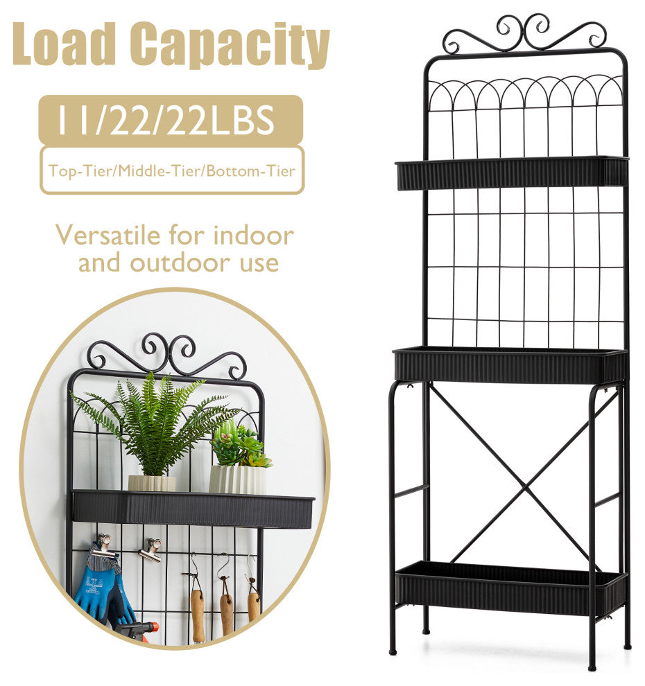 68"H 3-Tiered Metal Shelf Planter Stands, Black