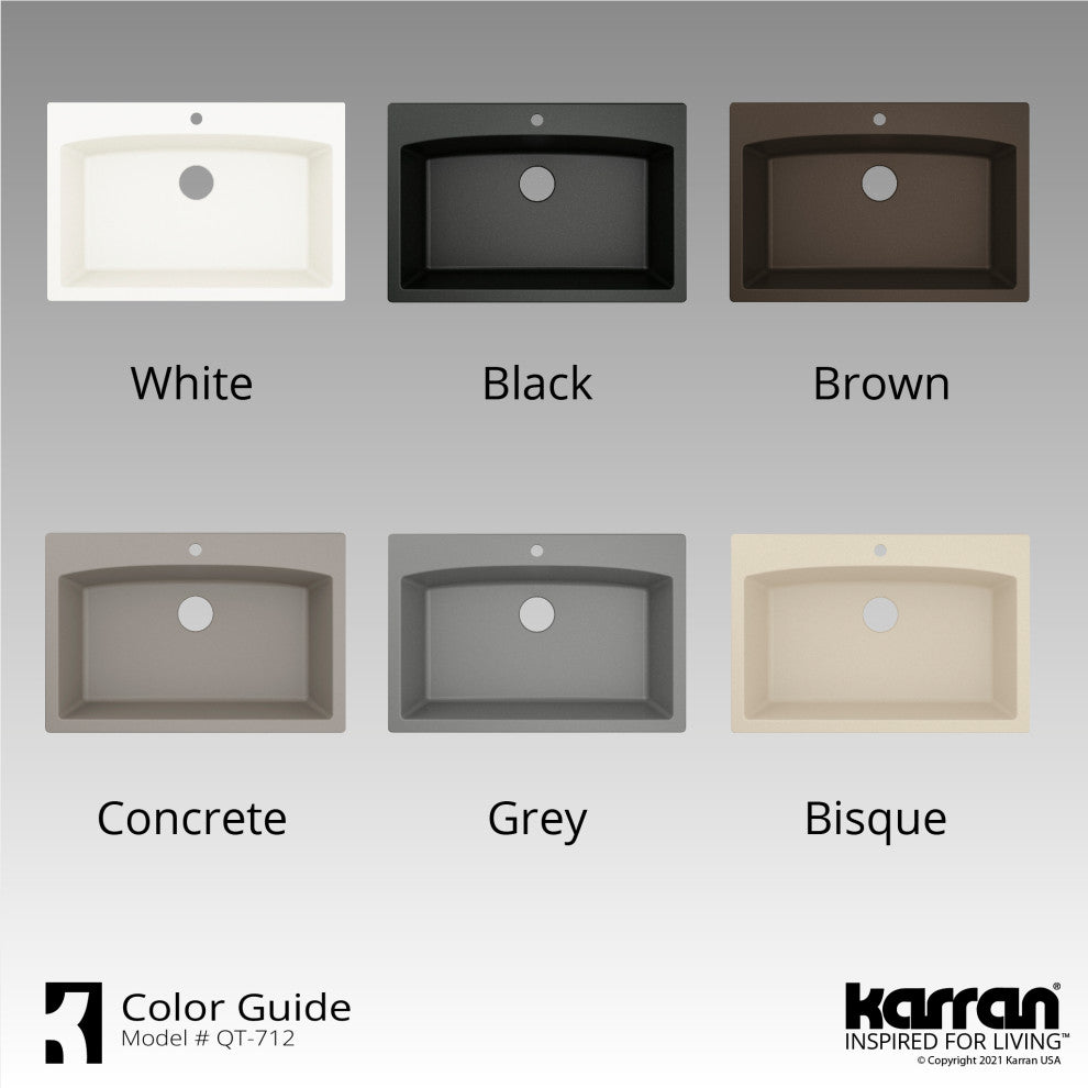 Karran Drop-In Quartz Composite 33" 1-Hole Single Bowl Kitchen Sink Kit, Black