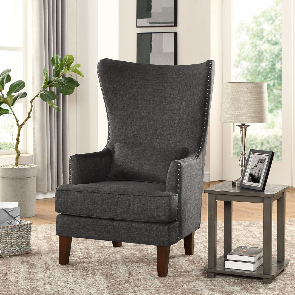Kori Wingback Accent Chair with Nailhead Trim, Gray