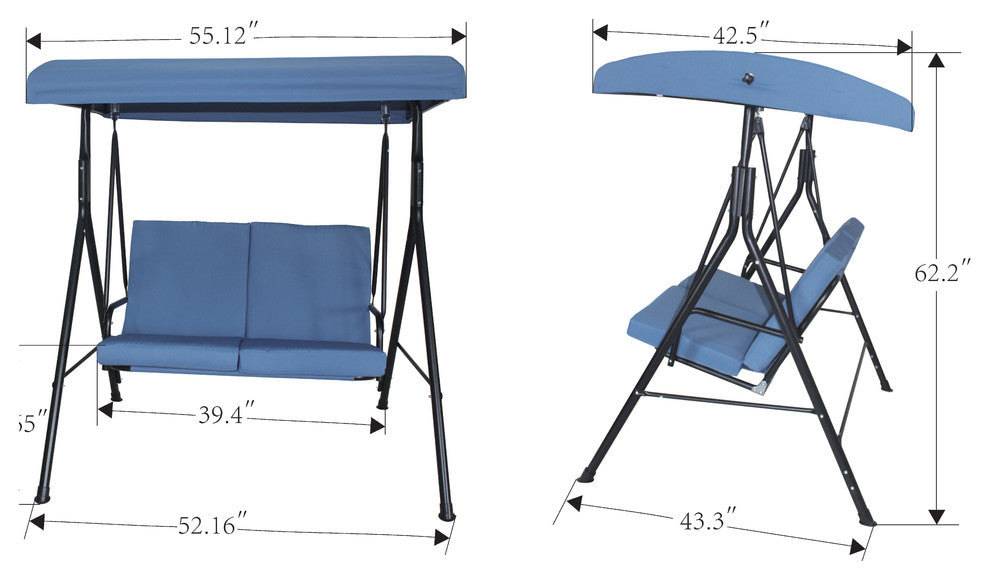 Home Beyond 2-Person Steel Fabric Outdoor Porch Swing Canopy With Stand, Blue