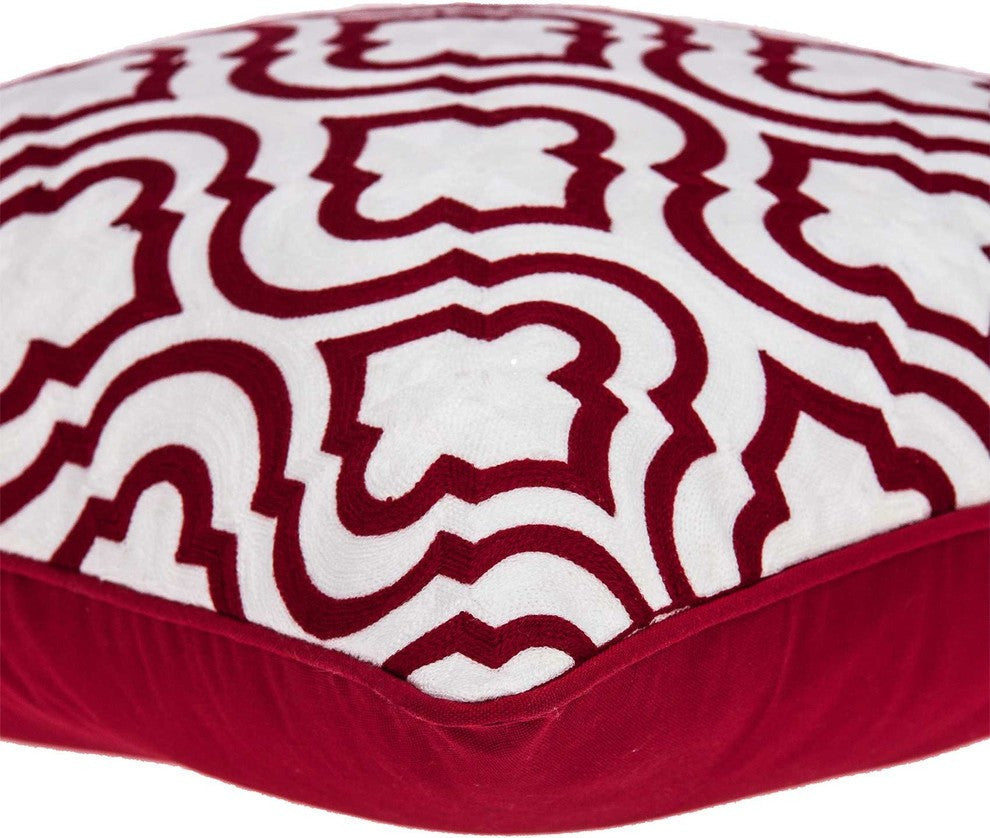20" X 7" X 20" Transitional Red And White Accent Pillow Cover With Poly Insert
