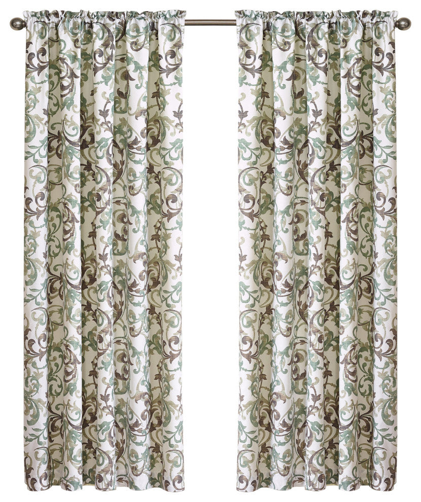 Ravello Scroll 2 Piece Curtain Set, Brown and Aqua, 60"x84"