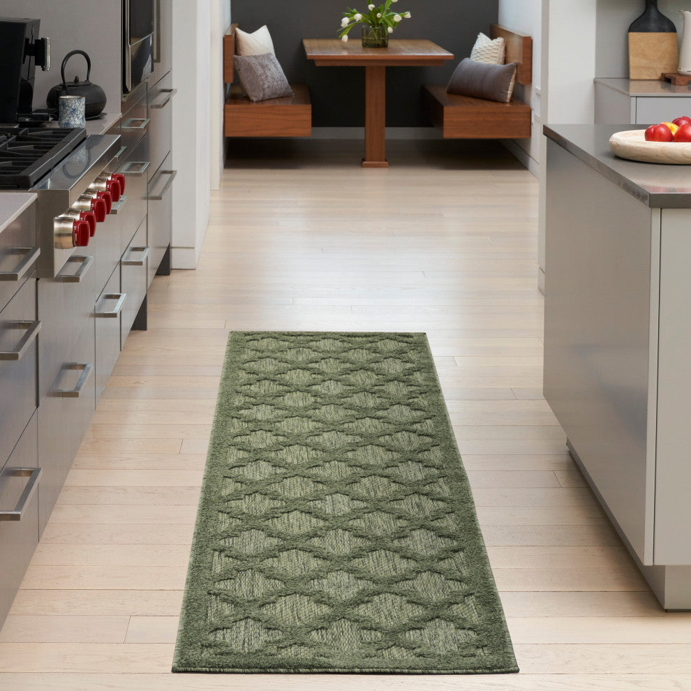 Nourison Nourison Easy Care 2'2" x 10' Green Modern Rug
