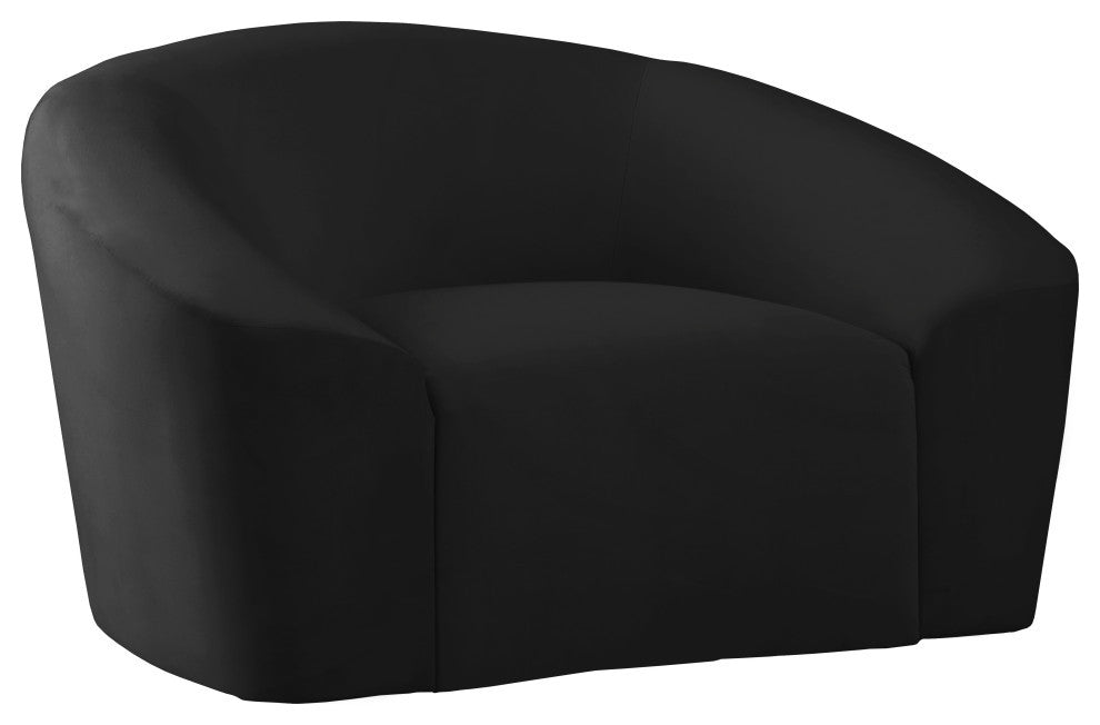 Riley Velvet Upholstered Rounded Chair, Black