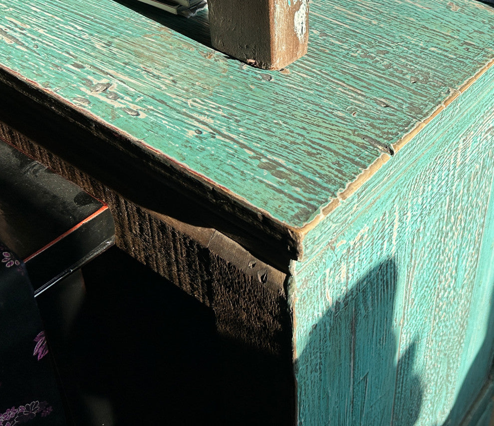 Distressed Turquoise Aqua Blue Rough 2 Doors Credenza Sideboard Console Hws4344