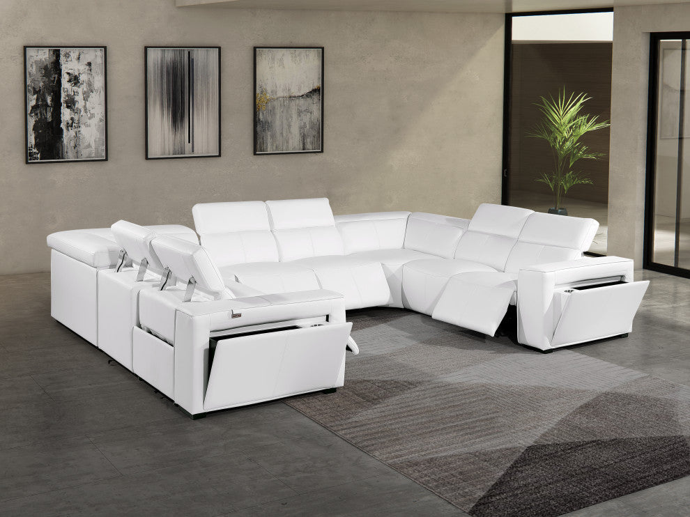 Niccolo Italian Leather 8-Piece U-Shaped 4 Power Reclining Sectional, White.