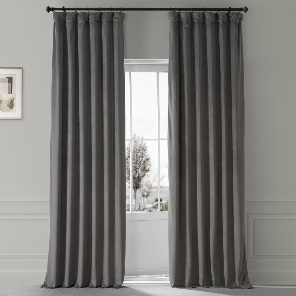 Signature Plush Velvet Blackout Curtain Single Panel, Nightlife Gray, 50"w X 84"l