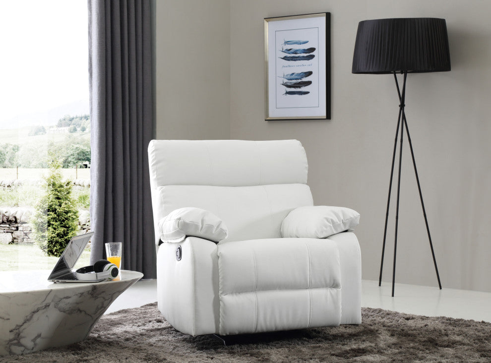 Clarke Rocker Recliner, White/Faux Leather